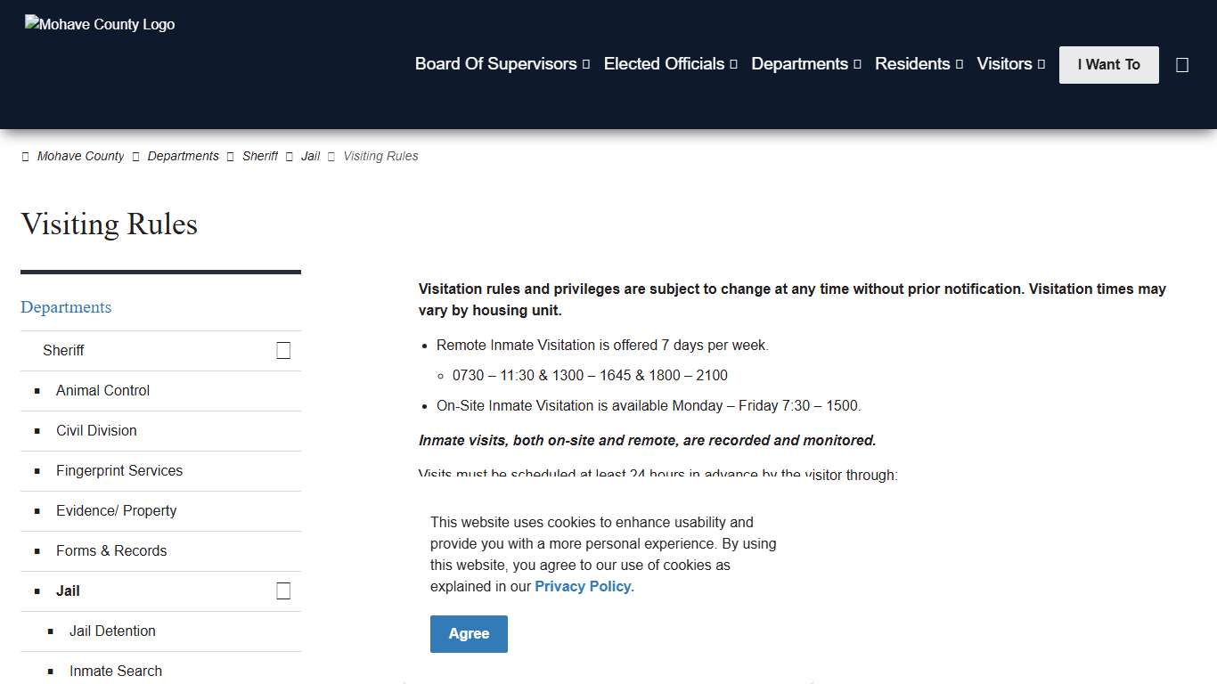 Visiting Rules Mohave County