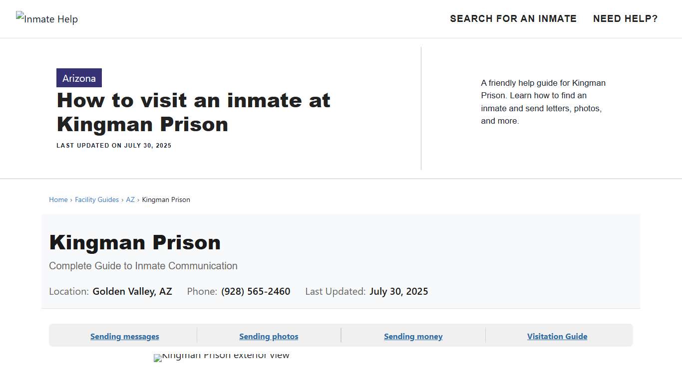 How to visit an inmate at Kingman Prison - Inmate Help